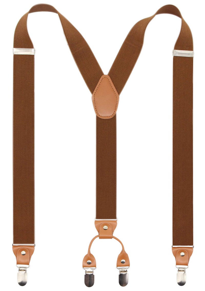 Timiot Menâ€™s Y-Back 4 Metal Clip Elastic Wide Suspenders Perfect For Both Casual&Formal (Coffe) - Image 1